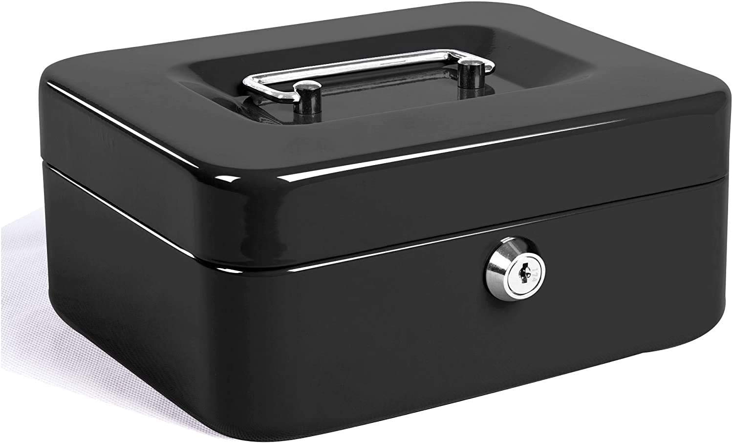 Cash Box with Note and Coin Compartments | Cash Box with Lock And Key & Money Tray Perfect Secure Storage for Loose Change-1 Pcs (Color-Black) (8 Inch)