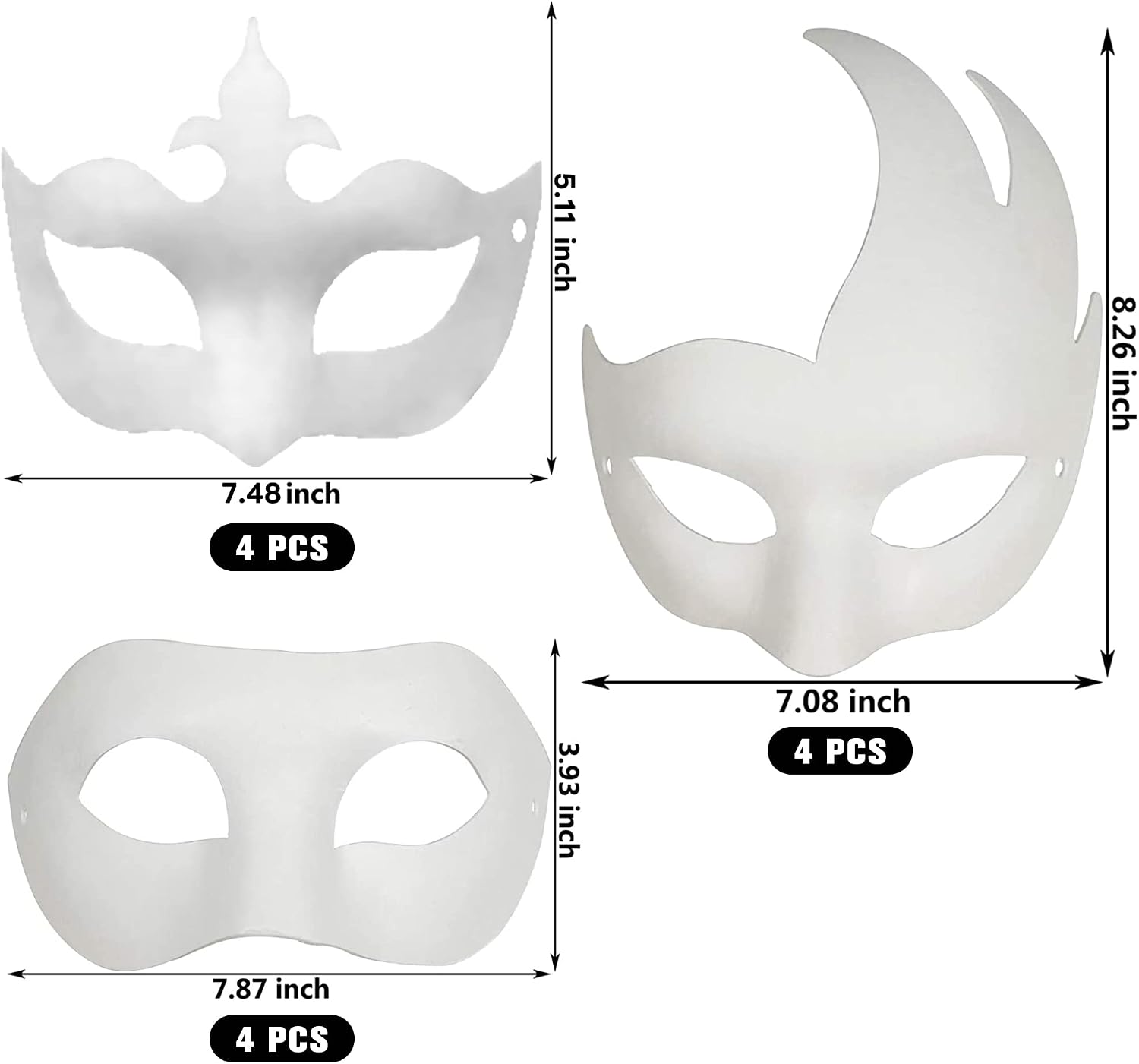 CSPRING 12PCS Cute Paper Face Paintable White Plain DIY Mask for Mardi Gras Cosplay Masquerade Dance Party