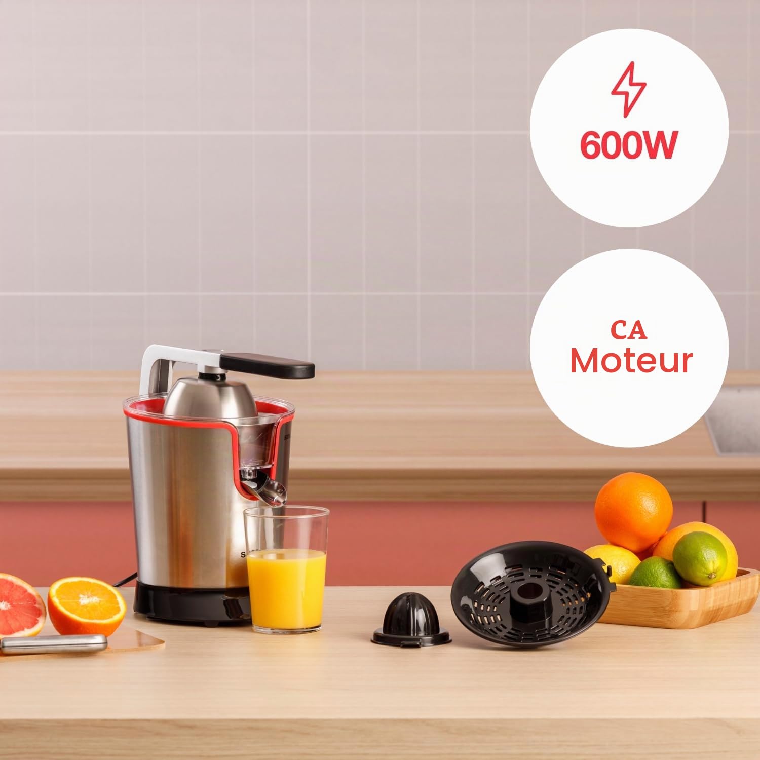 Solac Solution - Presse-agrumes à levier, 600 W, acier inoxydable, 2 cônes