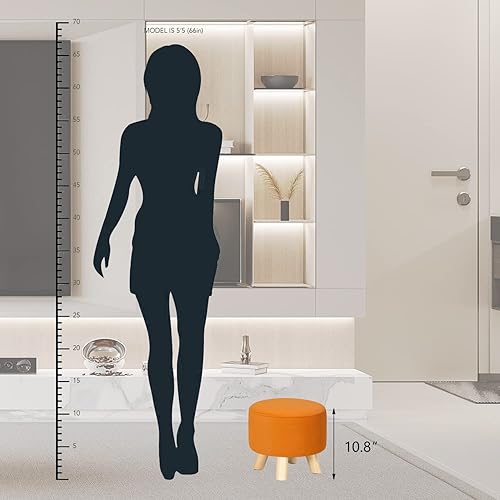 Miniatura 41 de Asense Taburete redondo otomano con reposapiés acolchado de tela, lindo reposapiés otomano con patas de madera antideslizantes, color verde surtido