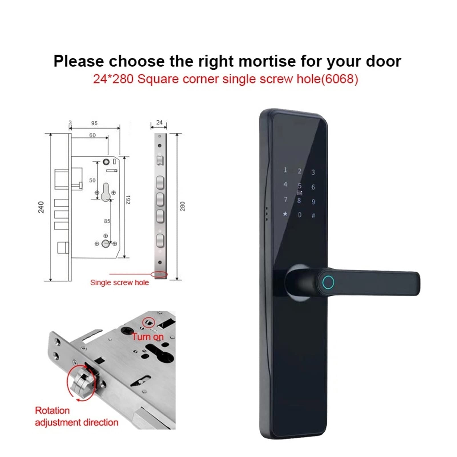 Cerradura inteligente, Bloqueo Eletrónico Wifi for la puerta de seguridad con bloqueo huellas digitales huella digital IC Tarjeta contraseña Entrada sin teclas aplicación(24 x 280 Single hole)