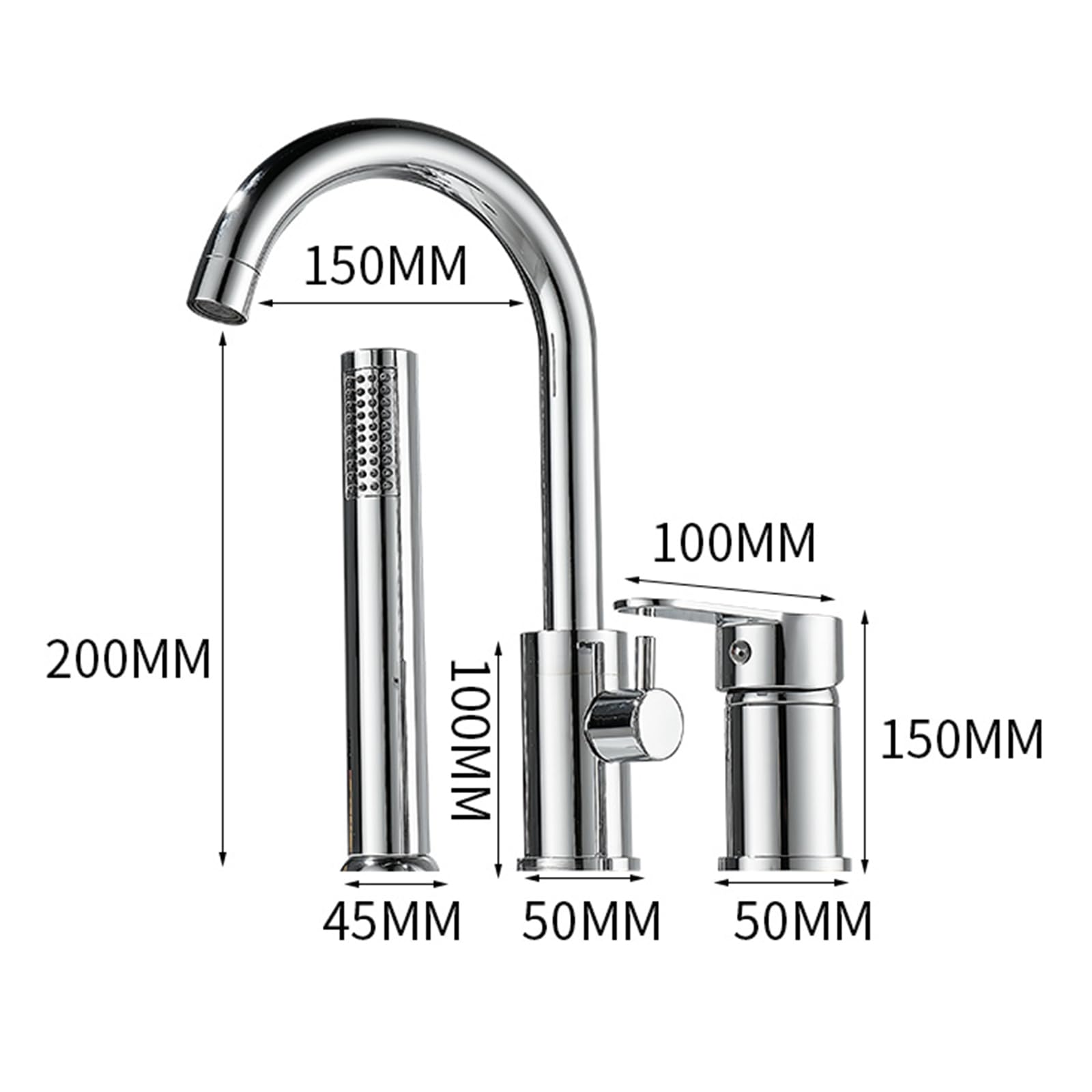 Grifo Moderno para Bañera de 3 Orificios Monomando Rotación de 360° Latón Agua Caliente O Fría para Lavabo Y Bañera Grifos Mezcladores para Bañera con Ducha Color Plata