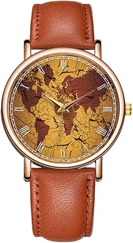 MINILUJIA Reloj de hombre con mapa del mundo, creativo, cielo estrellado, esfera romana, relojes únicos y llamativos, correa de cuero suave