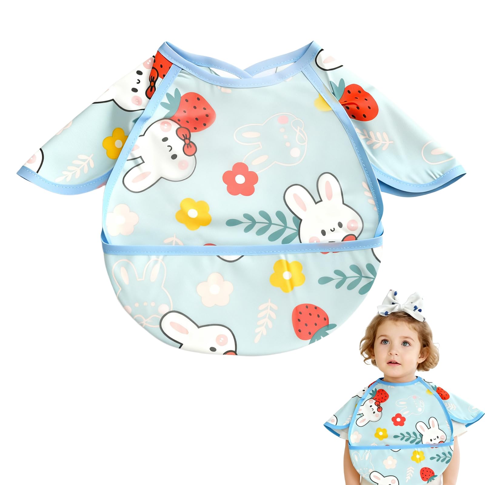 Rieoany Baby Bibs, Waterproof and Washable Bibs for Toddlers Aged 12-36 Months, Pure Cotton Baby Bib Ideal for Feeding and Playing - Image 2