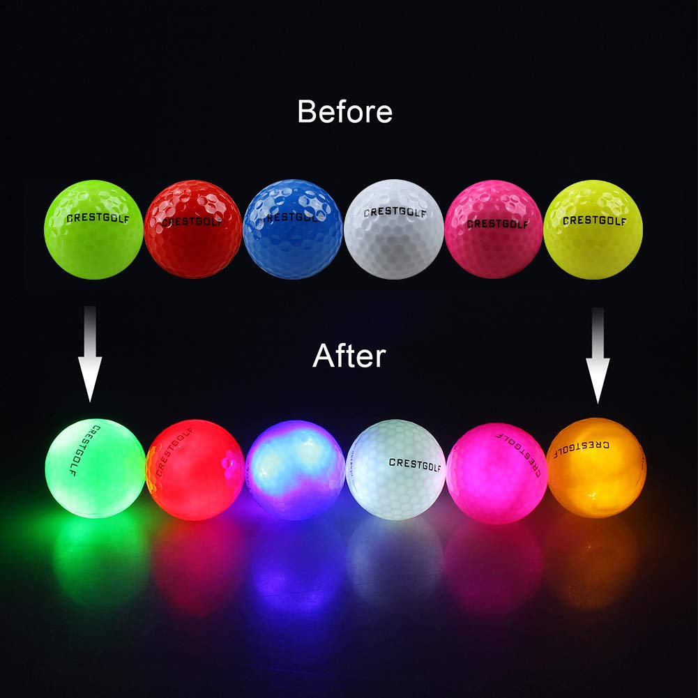 Kofull - Palline da Golf LED Palline da Golf Luminose a Distanza, per Allenamento Notturno, Allenamento a Golf, Colori Misti, 6 Pezzi