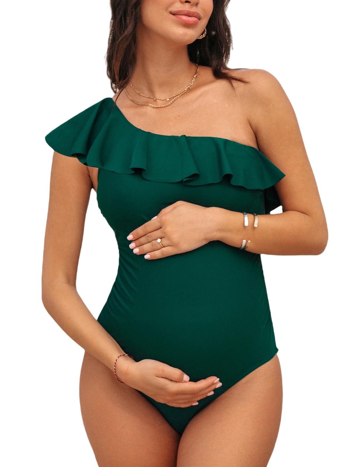 CUPSHE Maillot de bain une pièce pour femme - Maillot de bain de maternité à volants et bretelles amovibles
