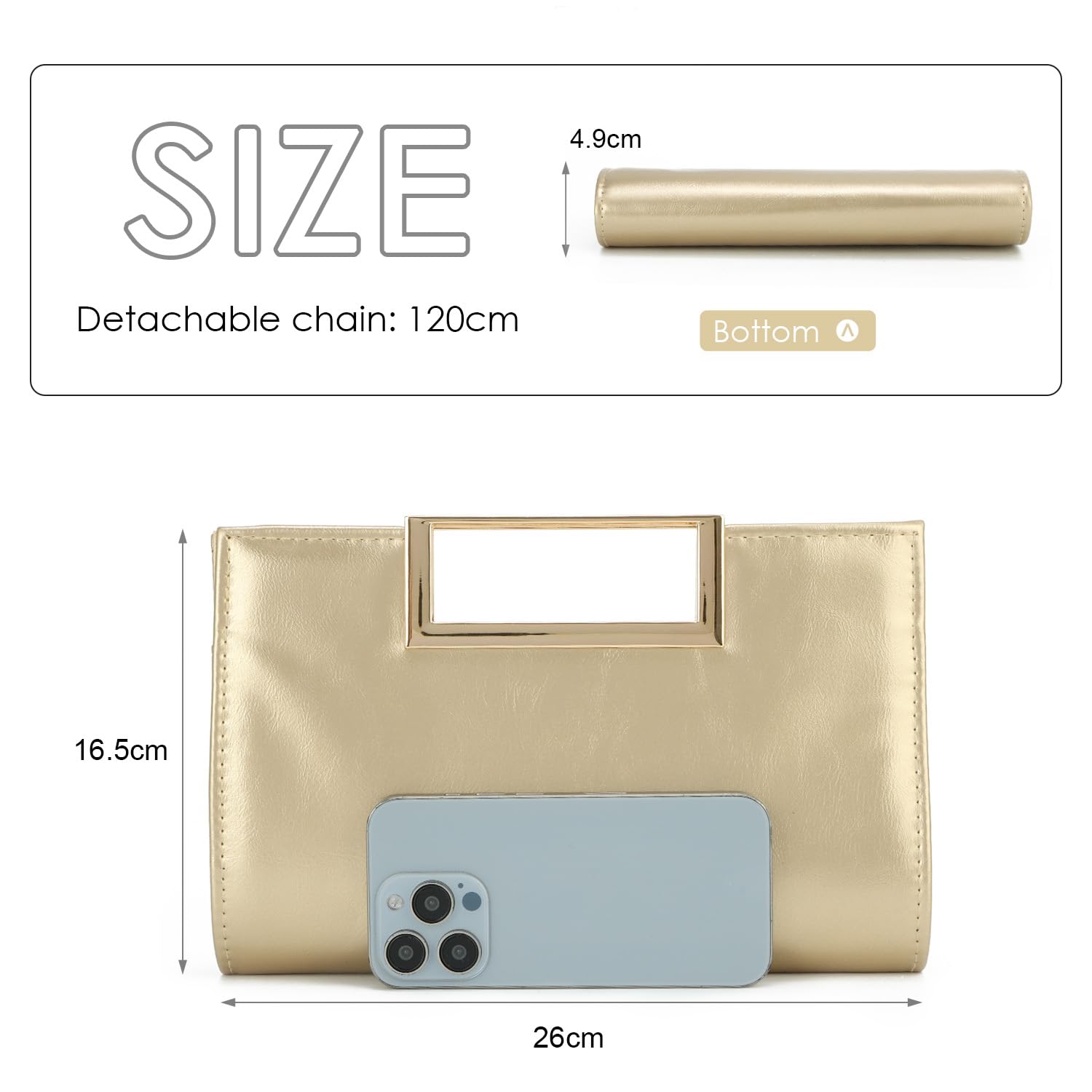 EVEOUT Pochette en Cuir PU Femmes Clutch Sac à Main de Soirée avec chaîne Sac à bandoulière élégant pour Mariage Plage Vacances(Or)