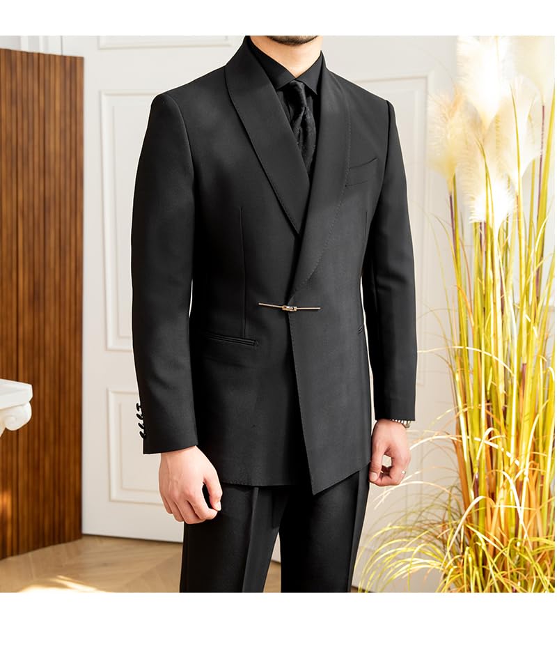 Men's Classic Black Tuxedo Wedding Banquet Commuter Suit Stylish Buckle Suit Jacket2