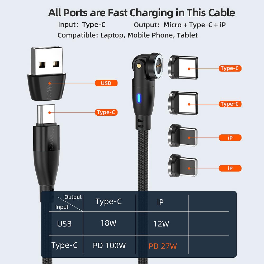 Callstel Magnet-Ladekabel iPad: 2er-Set USB-C/A-Daten- & Ladekabel, USB-C- & Lightning-Magnet-Stecker (USB-Kabel mit Magnetstecker, iPhone-Magnet-Kabel, Handy Ladestation)
