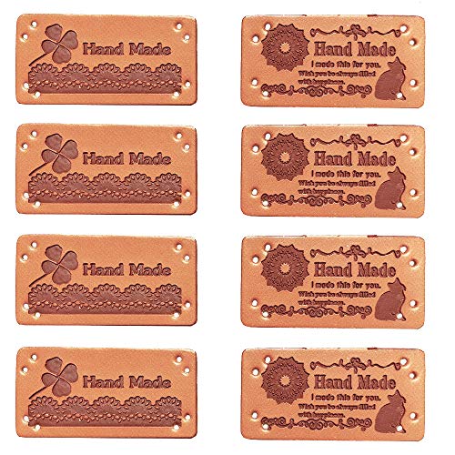 Jurxy 40 piezas de cuero sintético etiqueta ropa hecha a mano etiqueta en relieve etiqueta con agujeros adorno de punto accesorios de bricolaje para jeans bolsos zapatos sombrero - 2x4cm - gato y hoja Cover