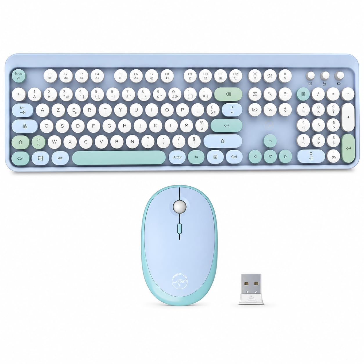 Mobility Lab – Combo Clavier + Souris sans Fil Pure Color – FR AZERTY, Touches Plates et sensibles, Design Compact, Raccourcis, Pavé numérique, Compatibilité Windows