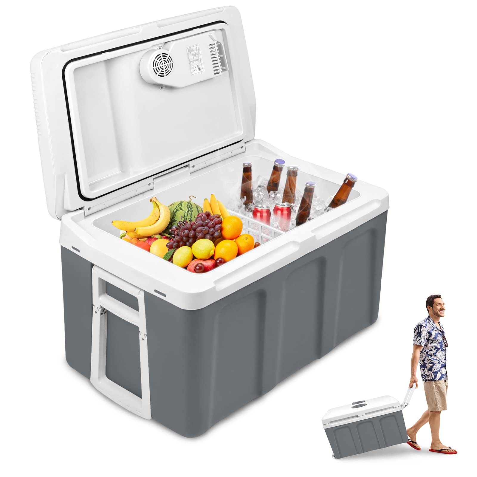 YRHome Elektrische Kühlbox Auto 48L Kühlschrank 12V 230V Auto Kühlbox Wärmt & Kühlt ECO-Modus mit Kabel Tragbare Camping Kühlbox für Auto LKW Camping Boot Reisemobil, Grau