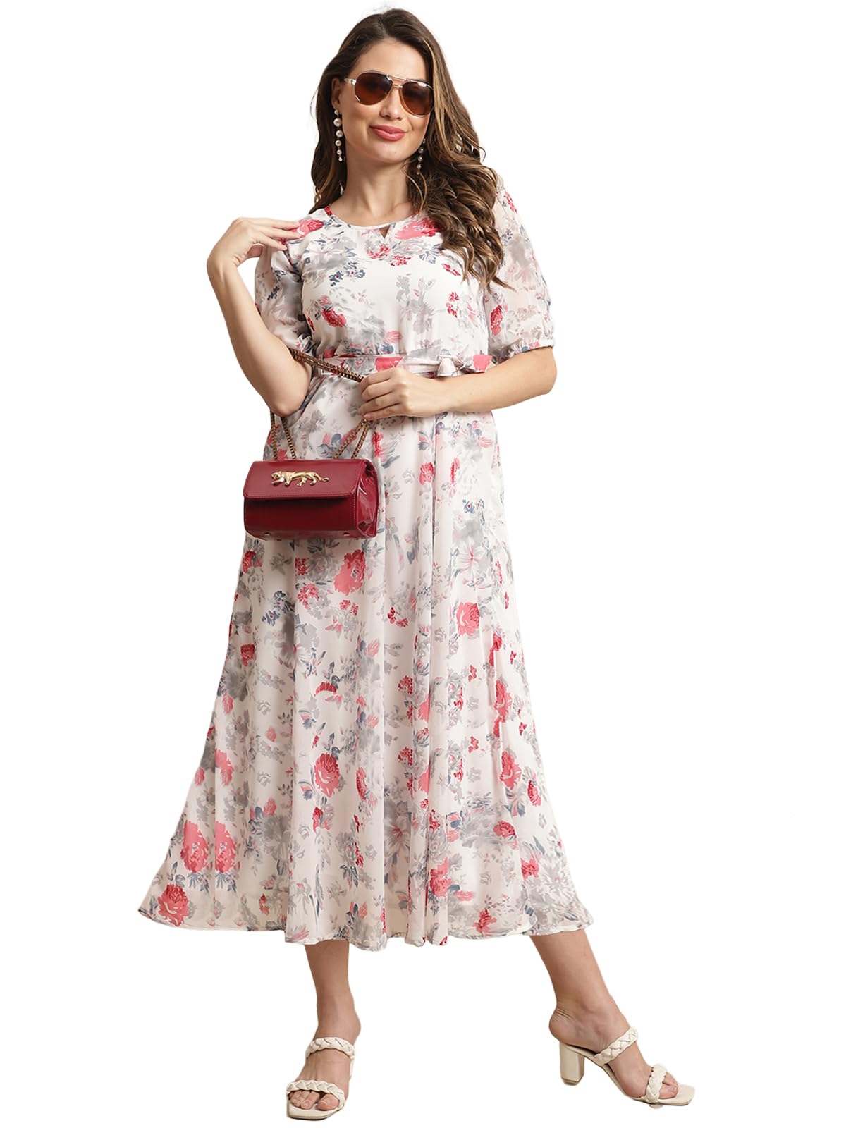 Tee Projekt Women Stylish Floral Maxi Dress| Short-Long Dress | Floral Print White