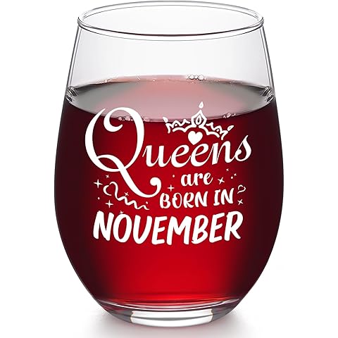 Futtumy Birthday Gifts for Women, Queens Are Born in November Stemless Wine Glass, Funny November Birthday Gift for Her Daughter Mom Wife Sister Friend Girlfriend, Scorpio Present, 17oz