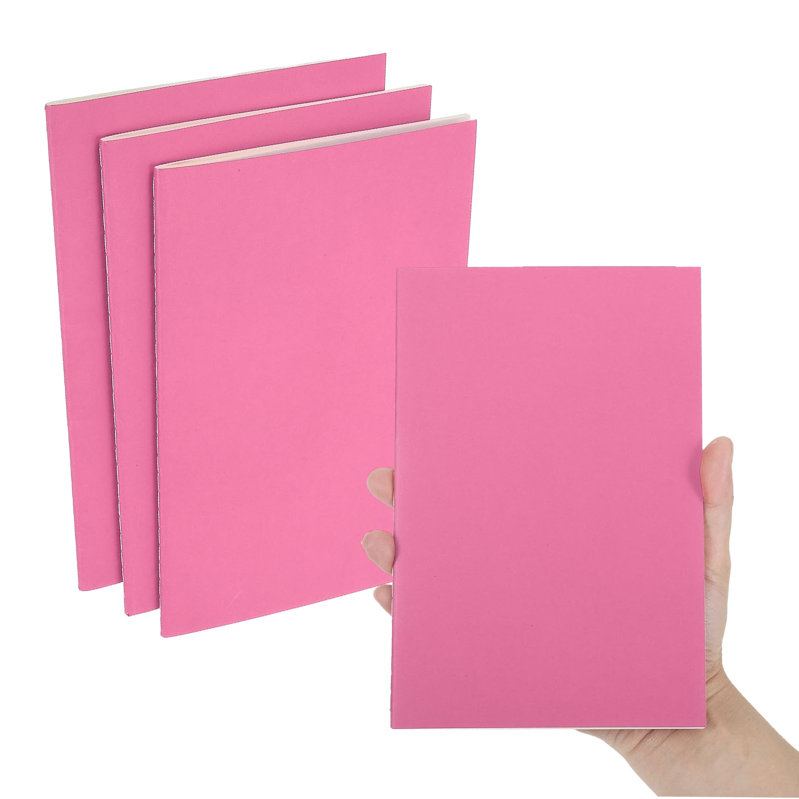 PATIKIL 3 Pack A5 Notebook, A5 Journal Mini Notebook Pocket Kraft Memo Notepads Wide Ruled Lined Sketchbook Small 8.3x5.5 Inch 30 Sheets for Men Women Office Supplies Travelers,Hot Pink