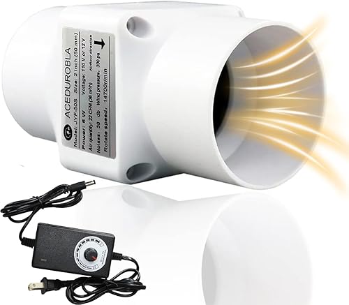 Ventilador de conducto en línea de 2 pulgadas, sistema de ventilación de 22 CFM, ventilador de aire de escape de alta eficiencia para invernadero,