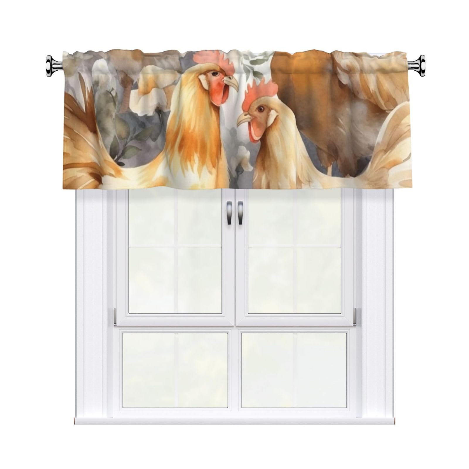 DWVTSLH Chicken Duck Valances Curtains for Windows, Rod Pocket Drape Valence Blackout Short Curtains for Kitchen Bathroom Bedroom Window Treatment for Home Décor 54x18 Inch
