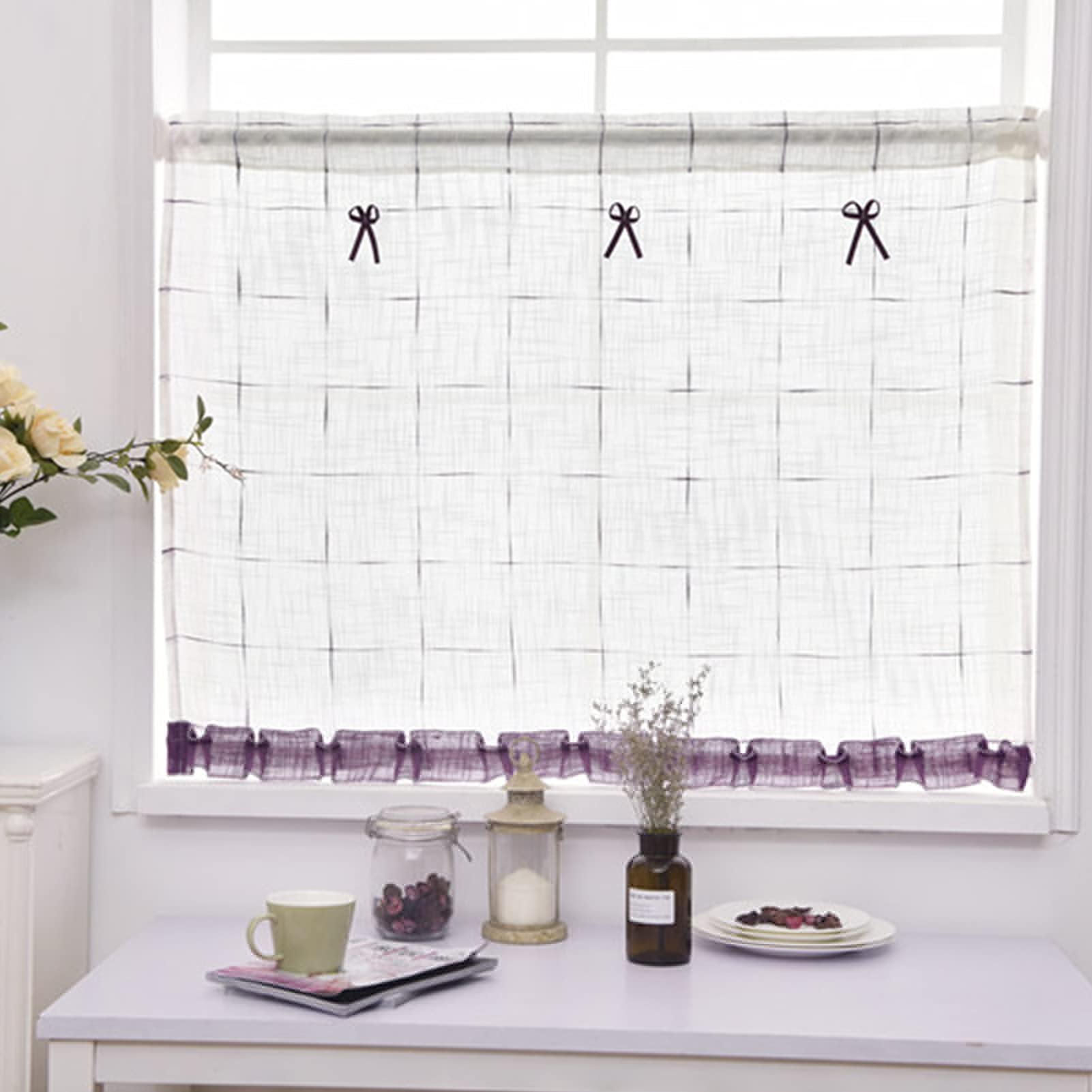 Rideaux transparents de cuisine contre les regards dérangeants, voilage violet semi-ombragé