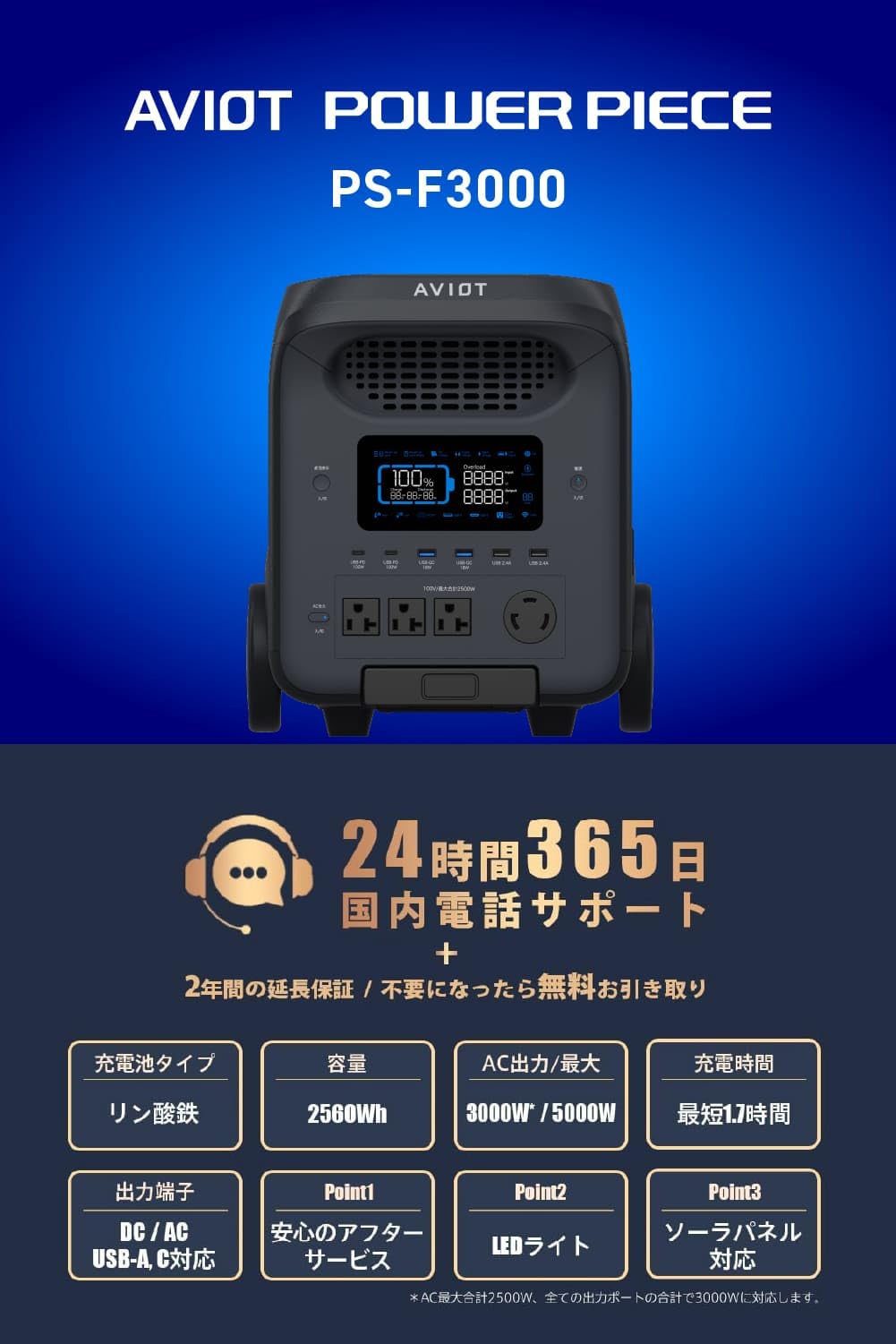 Amazon.co.jp: AVIOT PS-EX3000 ポータブル電源 拡張バッテリー リン酸