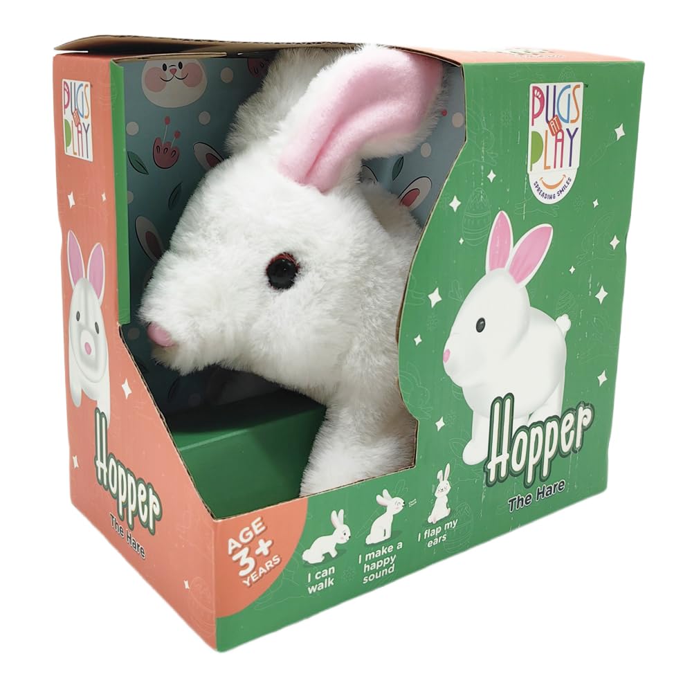 Pugs At Play Hopper Jumping Rabbit Interactive Plush Toy – Soft Electronic Animal That Moves and Makes Sounds, for Toddlers and Kids