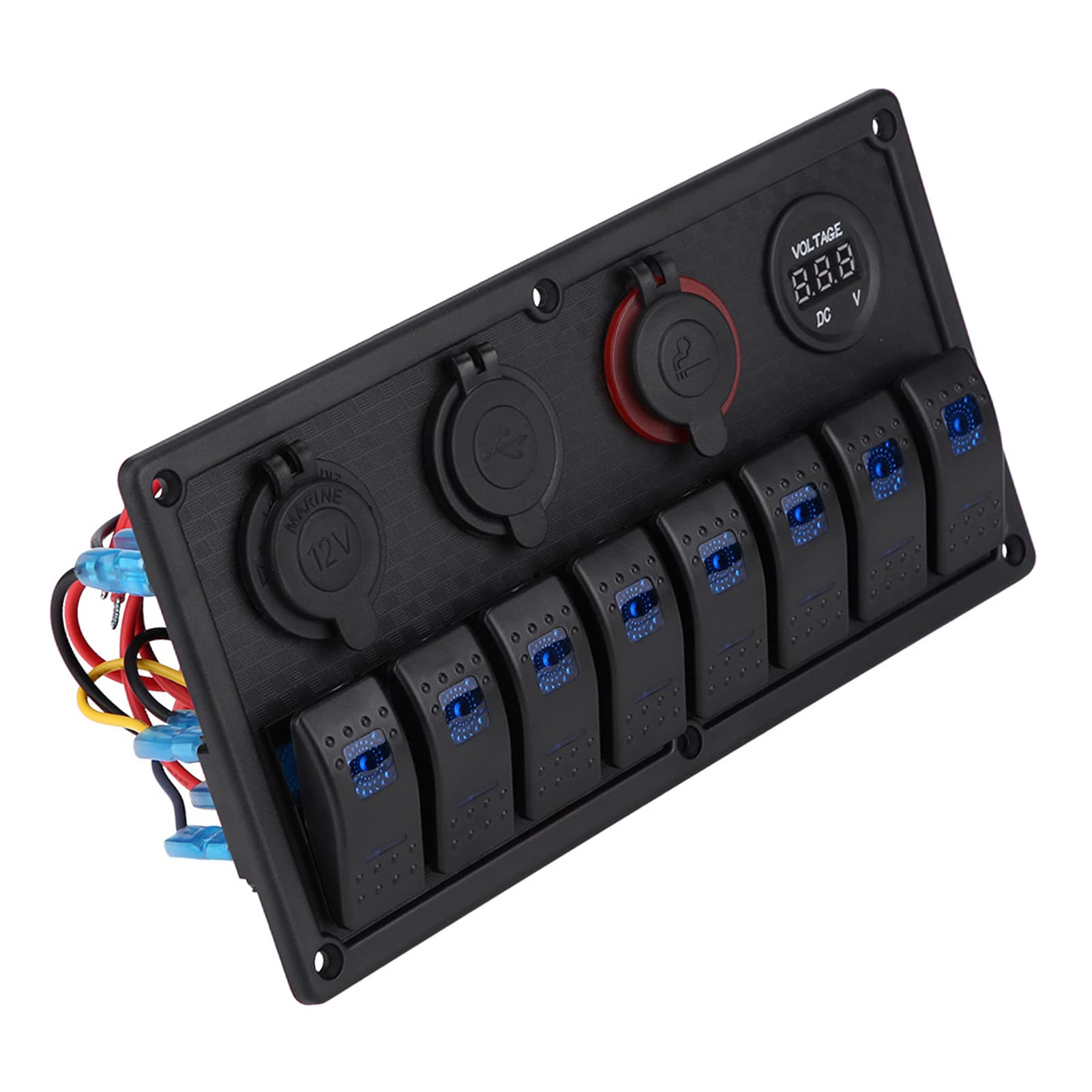 12V 24V 8 Gang Rocker Switch Car Boat LED Rocker Switch Control Panel Dual USB Voltmeter Cigarette Lighter, Automotive interior,car switch