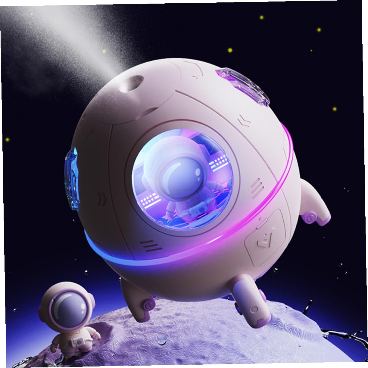 Humidificador de Aire para Bebés Luz Nocturna Colorida Diseño Nave Espacial Capacidad 220ml Silencioso para Dormitorio y Oficina