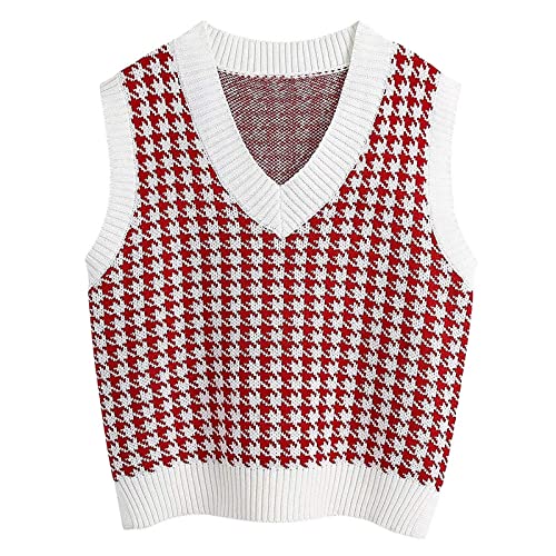 Damen-Strickweste mit V-Ausschnitt, ärmellos, Kollisionsfarbe, Wollmischung, Schichtstück, vielseitige Strickware für UK-Jahreszeiten, stilvolle Damenweste für lässige Smart-Outfits, 01 Hot Pink, S