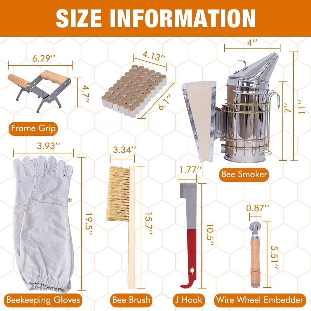 MayBee 13 herramientas de apicultura con ahumador de abejas, suministros de apicultura, kit de iniciación para principiantes y apicultores profesionales, duraderos, suministros de apicultura