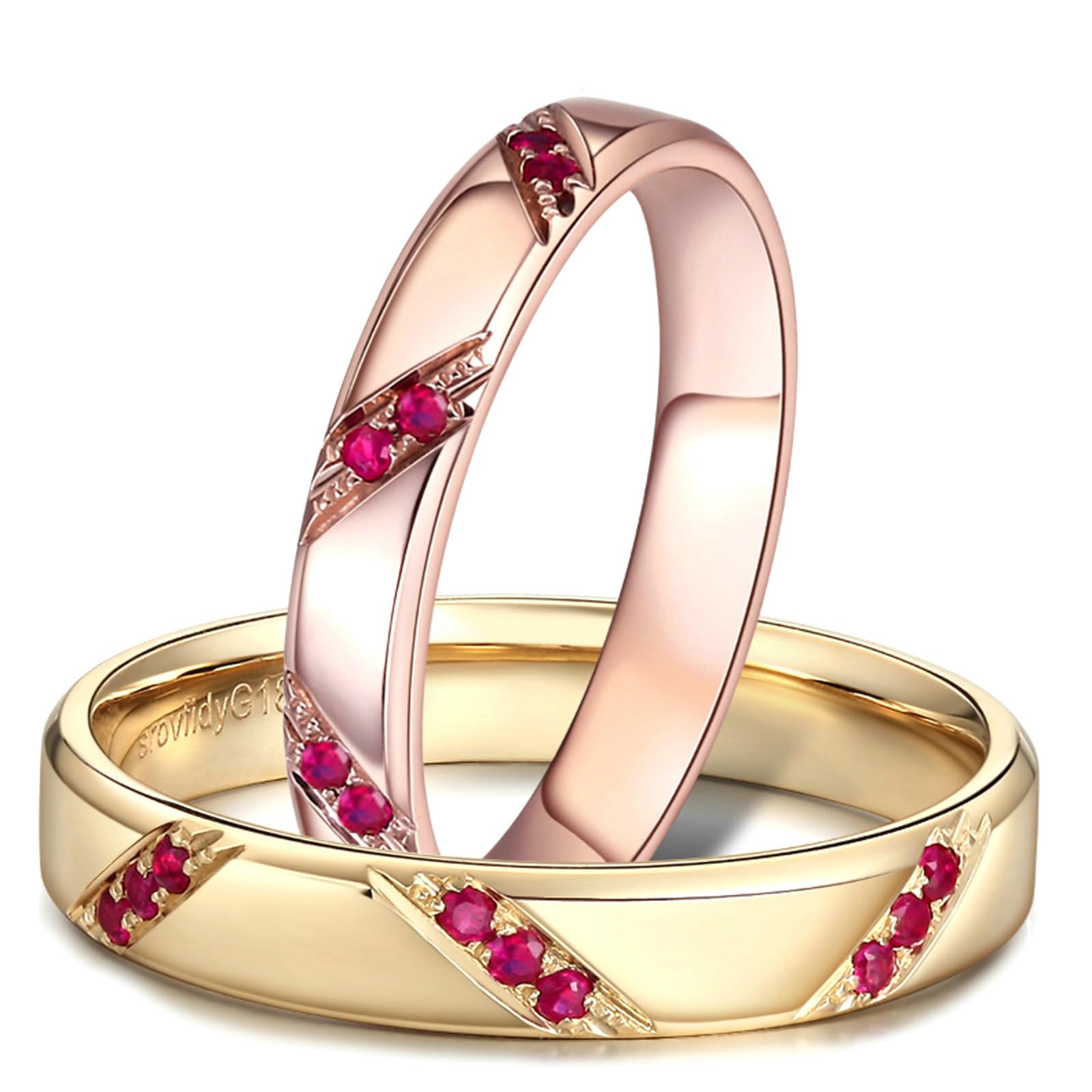 Frauen Ring Silber 925, Verlobungsring Damen Schlichter Streifen Design mit Rund Labor Erstellt Rubin Eheringe Hochzeitsringe Verlobungsringe Trauringe Rosegold