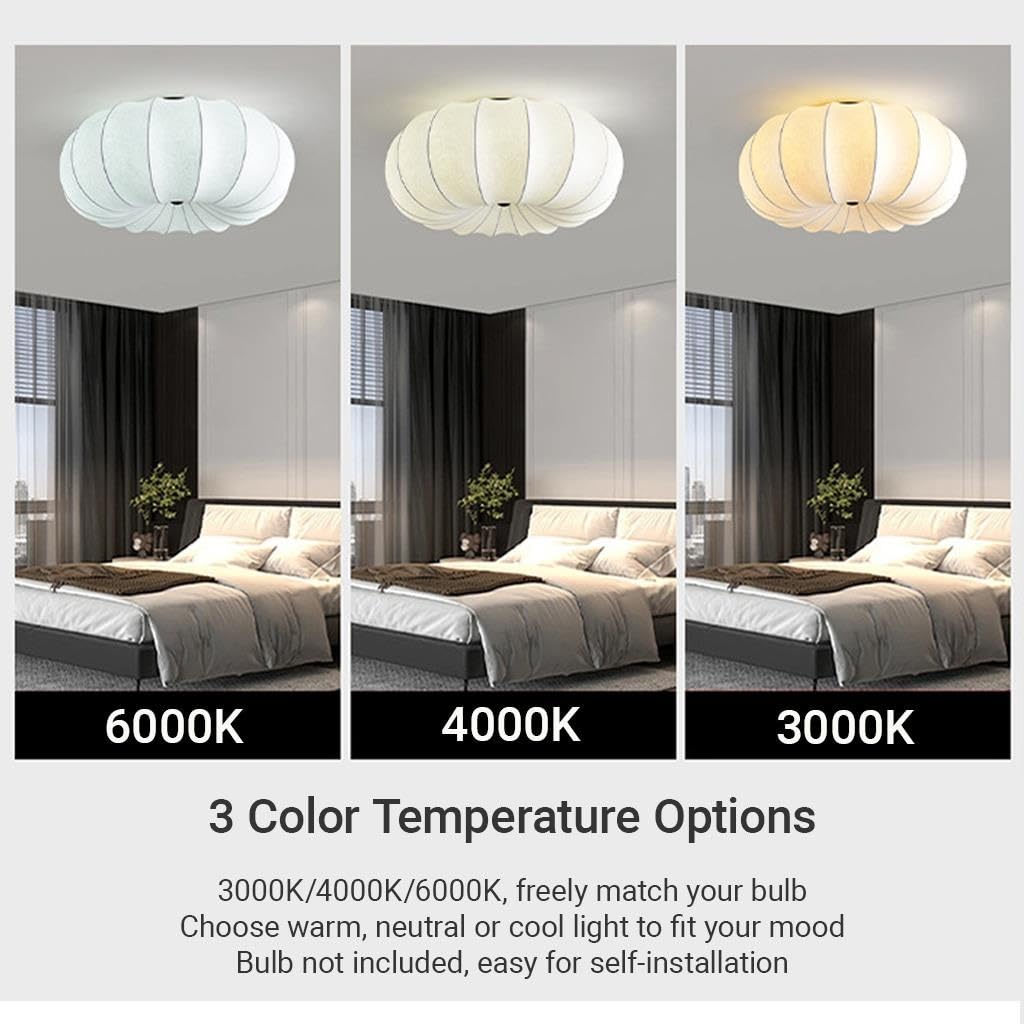 Lámpara De Techo WABI Sabi Japandi Suave Forma De Calabaza Plafón De Seda Artificial Premium Pantalla De Tela Cosida A Mano Exquisita Iluminación De Techo para Dormitorio Sala Comedor(40cm)