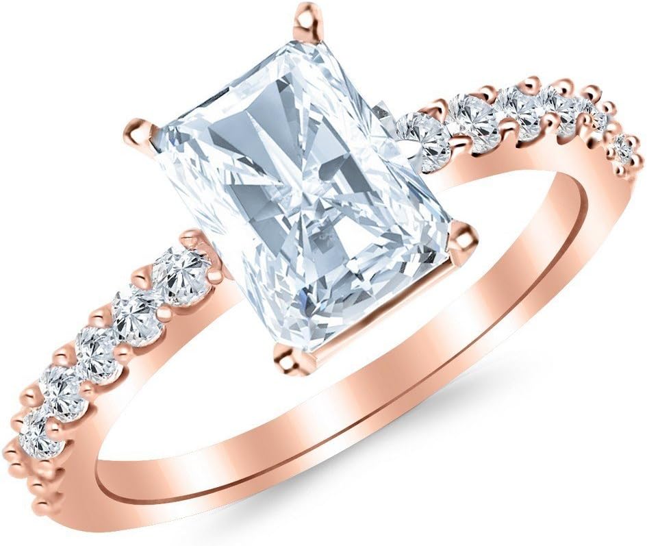 1.1 to 7 Carat Center White Gold LAB GROWN DIAMOND Classic Prong Set Radiant Cut Diamond Engagement Ring (G-H Color VS1-VS2 Clarity)