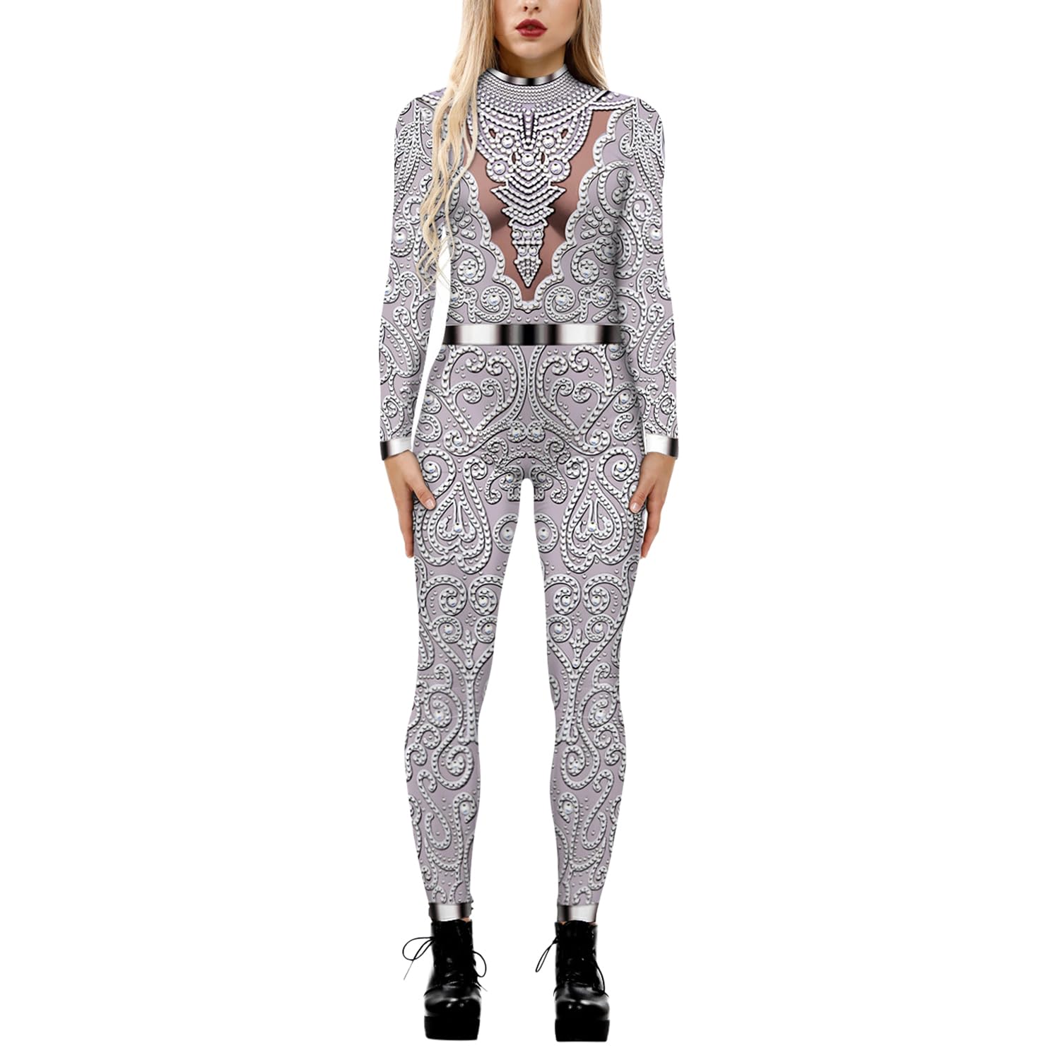 LAEMILIA Women Men Robot Punk Jumpsuit Catsuit 3D Printing Cosplay Costumes Halloween Bodysuit Role Playing Carnival Party