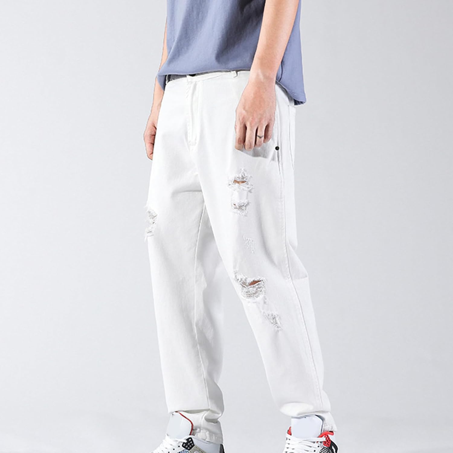 [lsjdln] デニムパンツ クロップドパンツ ダメージデニム ジーンズ メンズ ダメージ加工 クラッシュ加工 ヴィンテージ風 テ