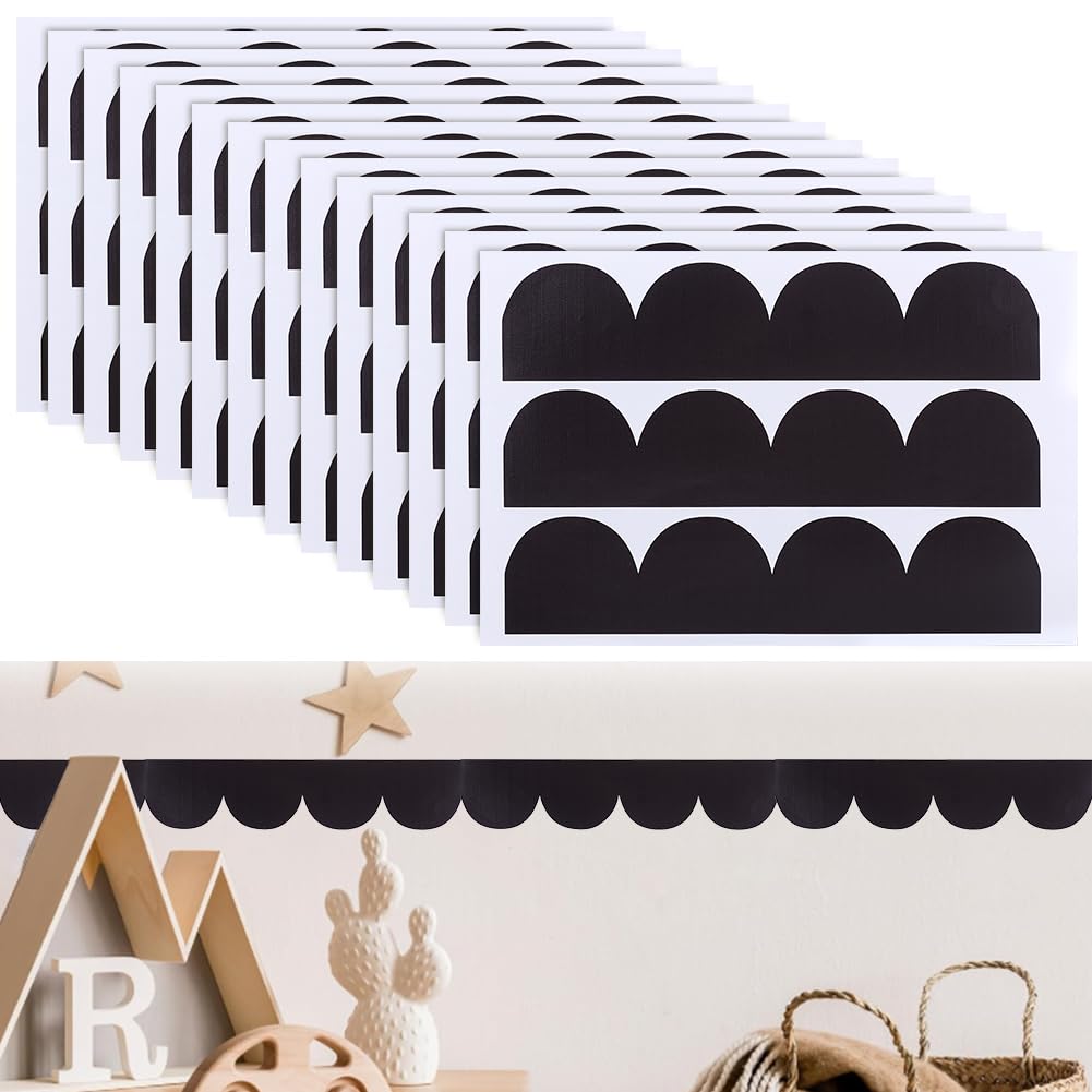 PH PandaHall 24pcs Scallop Border Wall Sticker, Black Self-Adhesive Door Cabinet Stickers Peel and Stick Wall Decals for Bedroom Living Room Kitchen Store Party Decoration Crafting, 26.5x5.5cm
