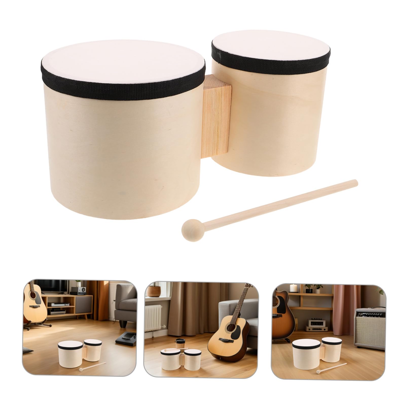 Toyvian Holz-bongos zum Üben und Handtrommeln mit Holzschlägeln Perkussionstrommel für Erwachsene und Musik-bongos für Musikalischen Unterricht