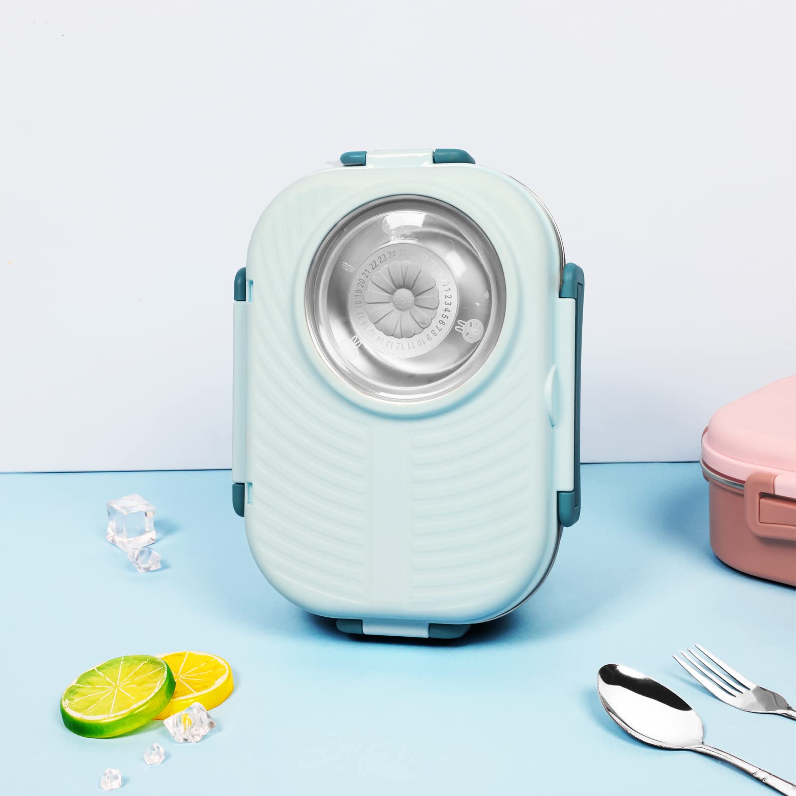 Puraville Stainless Steel Bento Lunch Box for Kids and Adults,Stackable BPA-Free Food Containers with 3 Compartments and Reusable Sauce Bowl, Fork and Spoon, (1000ml/34oz,Light Blue)