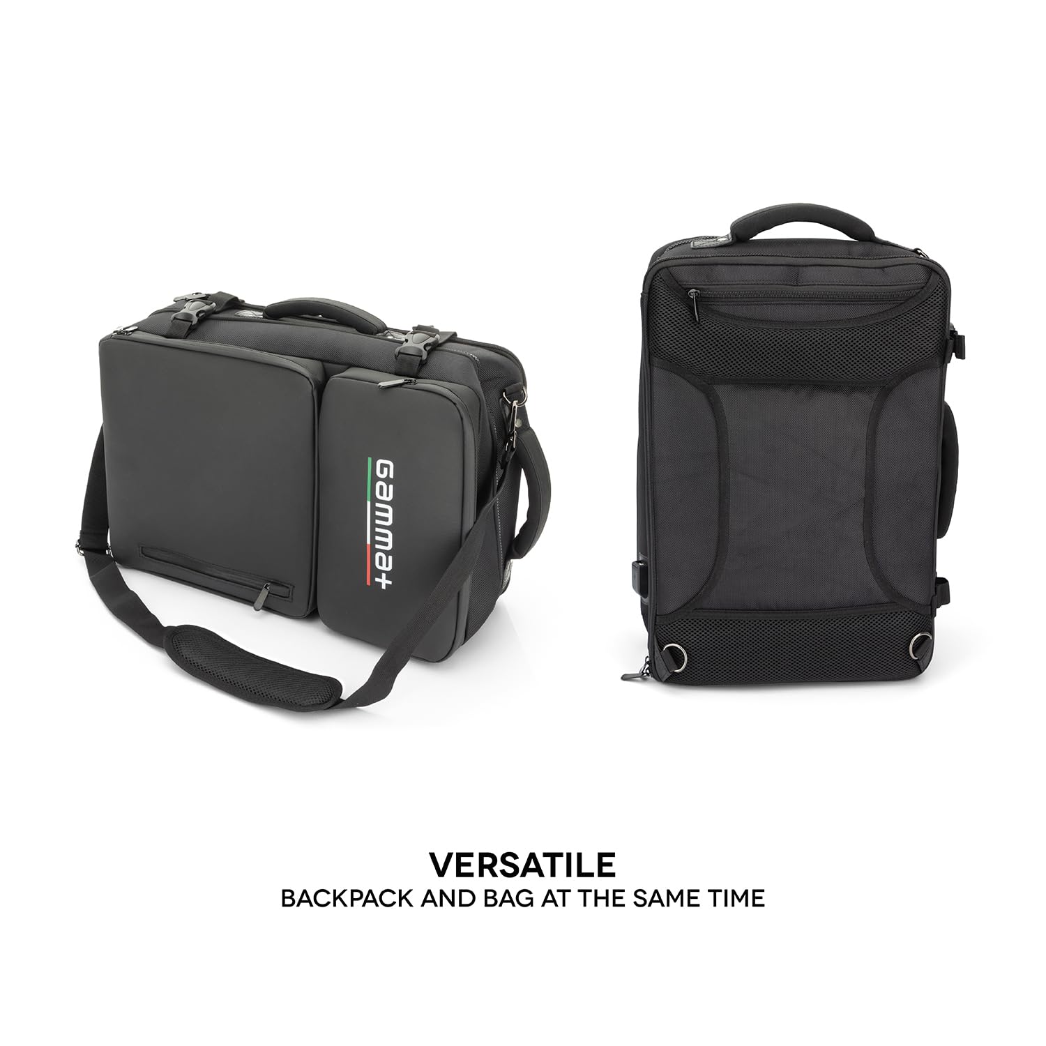 GAMMA+ Sac à Dos de Barbier, Sac à Dos de Barbier Professionnel, Sac de Coiffeur pour Tondeuse, Sèche-Cheveux, Ciseaux, Sac d'Outils de Coiffeur, Port USB, Imperméable, Noir.