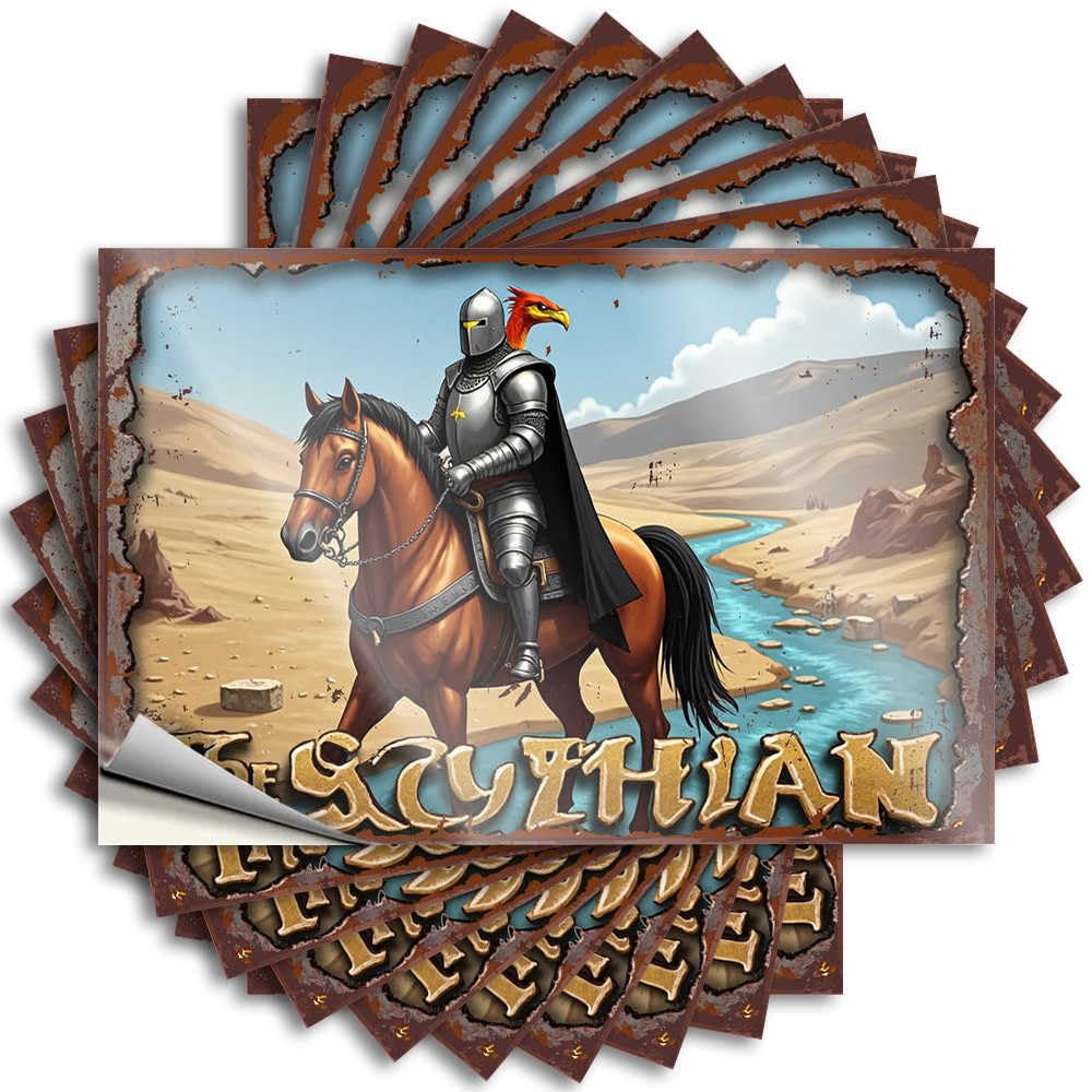 Heavy, Tattoo Hat Knight in Shining Armor with Eagle On Horseback | Motorcycle Spring Porch Decor(12X18CM)