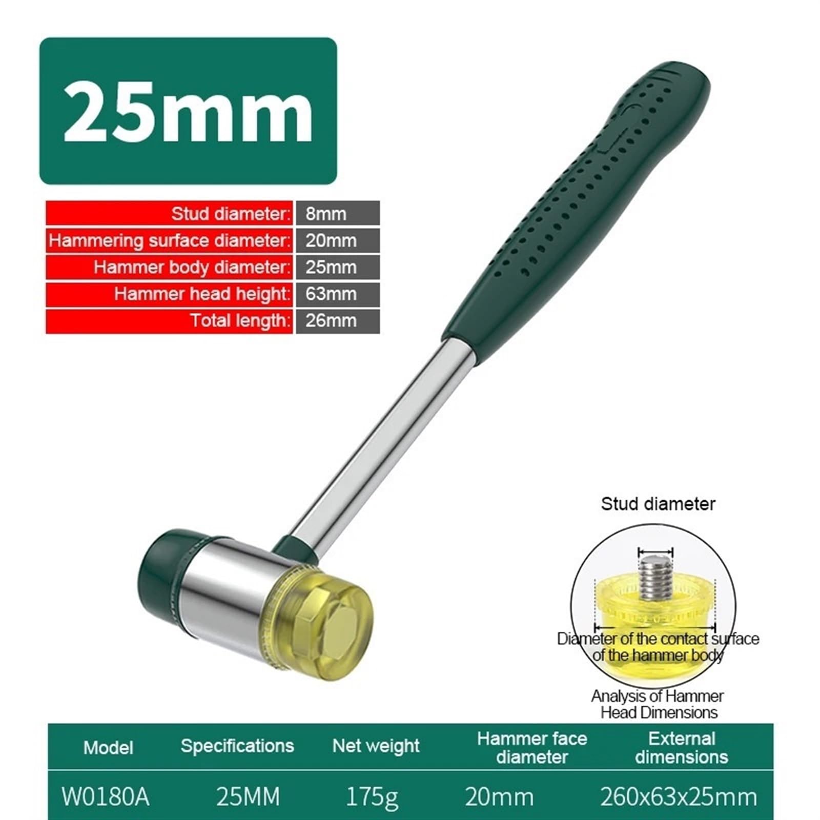 Dwustronny miękki młotek gumowy do dekoracji podłóg domowych, narzędzi ręcznych biżuterii, majsterkowania(25mm Hammer)
