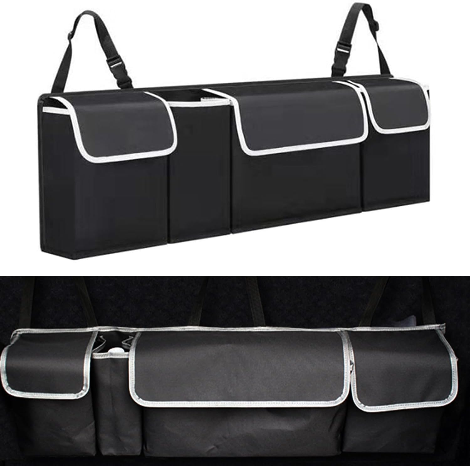 Organiseur de coffre de voiture pliable et ultra résistant en tissu Oxford noir