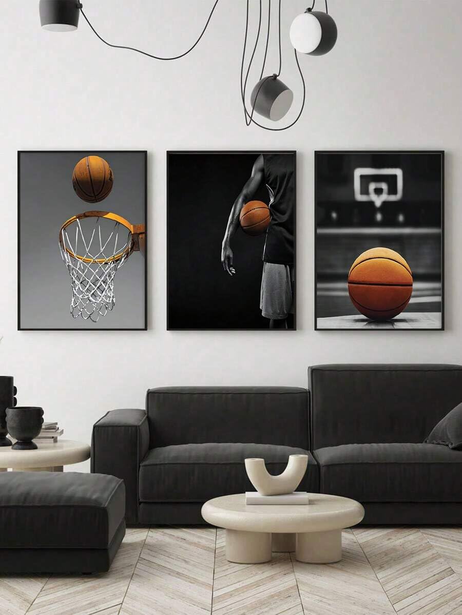 3 poster di azioni sportive, arte murale di basket, stampe artistiche di atletica, stampa su tela di canestro, dipinti di sport di squadra, decorazione per la cameretta dei bambini (50x70x3 cm/tela)