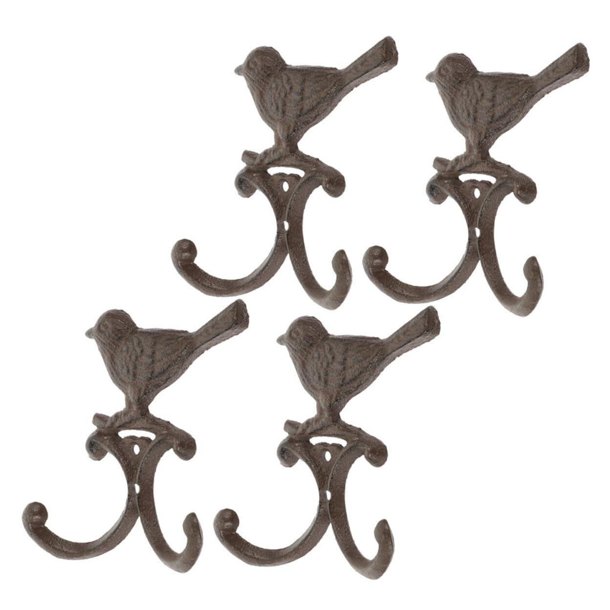 Ganci a Muro a Forma di Piccolo Volatile in Ferro 4 Pezzi, Stile Vintage