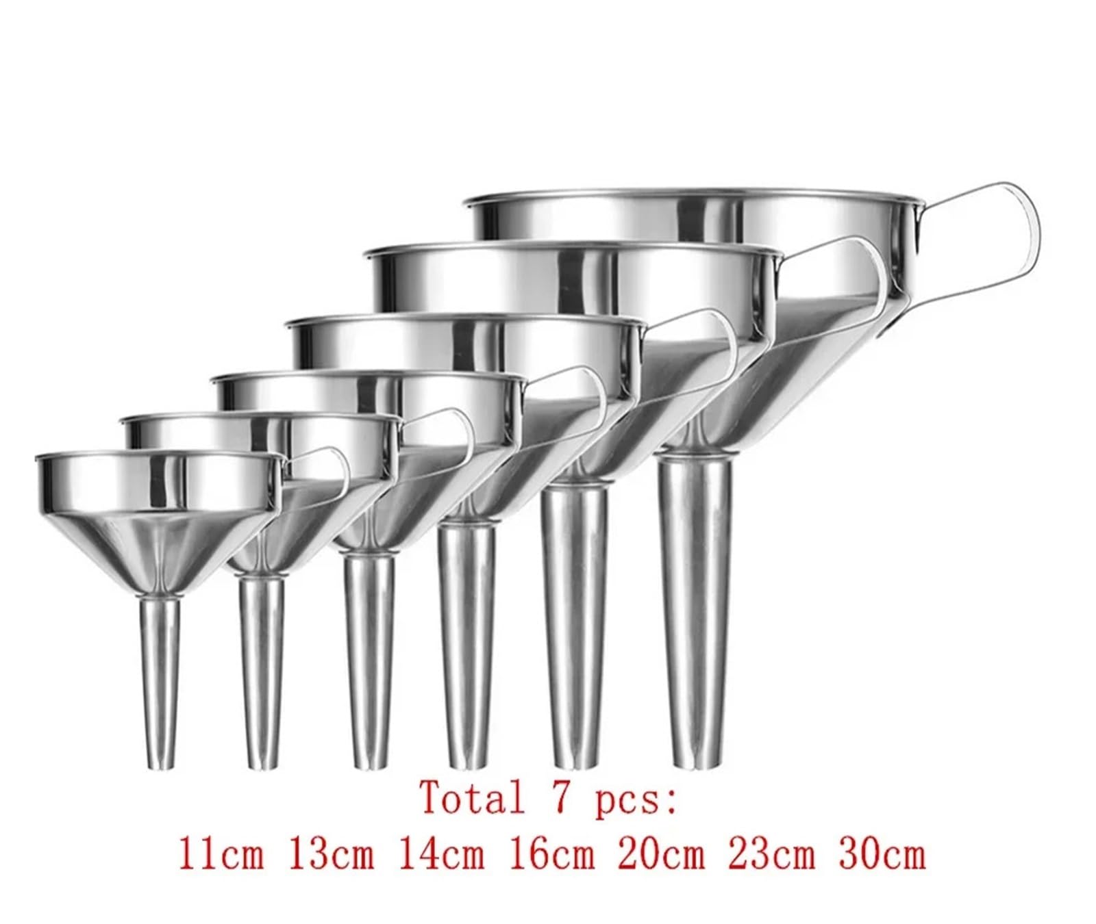 Embudo metálico de acero inoxidable, Embudo de acero inoxidable con filtro desmontable de boca ancha for enlatar 7 piezas 5,5-31 cm(11cm to 30cm 7pcs)