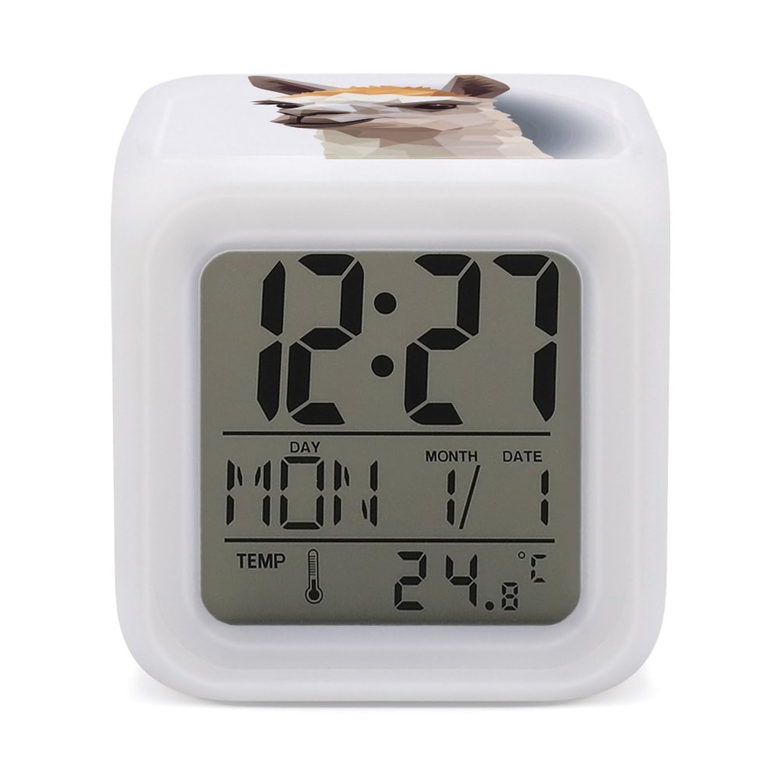 VstaDank Alpaca Avatar Alarm Clock with 7 Color Changing Night Light Date Temp Display Wake Clocks LED Display Digital Clock Electric Desk Clocks for Living Office Bedroom Decor