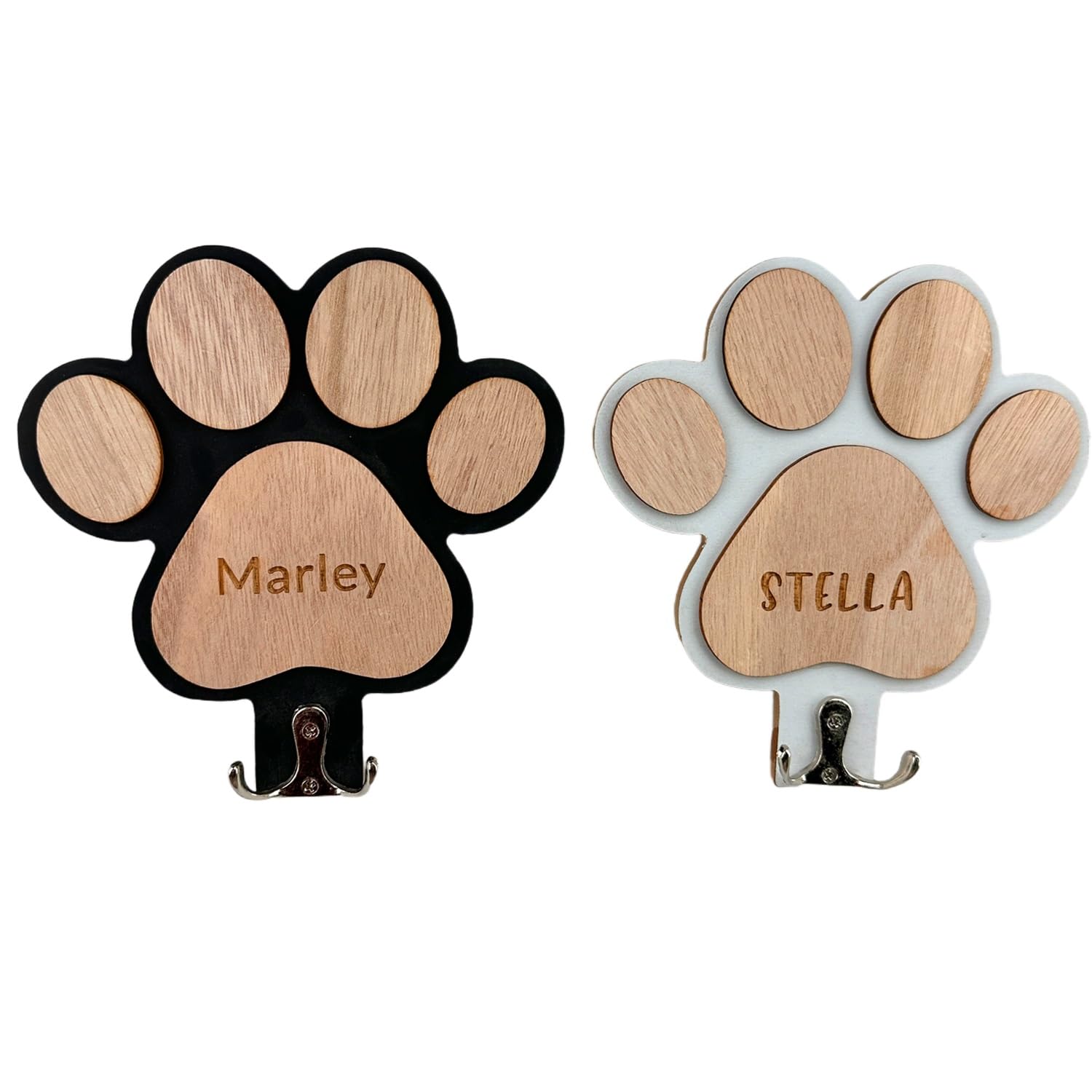 Bbgdp White Personalised Dog Paw Wall Hook With Name, Custom Engraved Holder, Pet Hook， Double, Gift For Lovers(White)