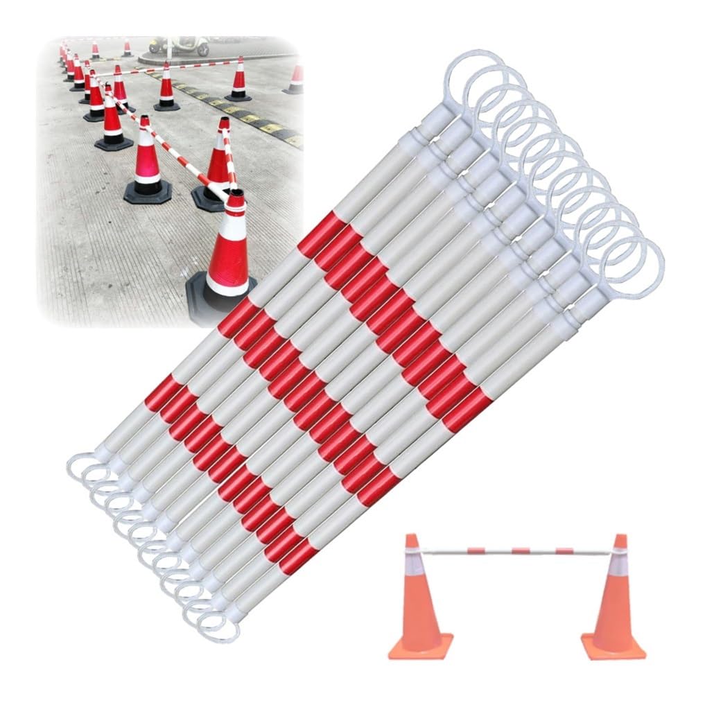 Red And White Flexible Pvc Traffic Cone Bar, 4-6.6' Telescopic Cones Connectors With Reflective Fil, 12 Pcs Safety Barrier Pole For Sports Training, Crowd Control Barriers(Red And White)