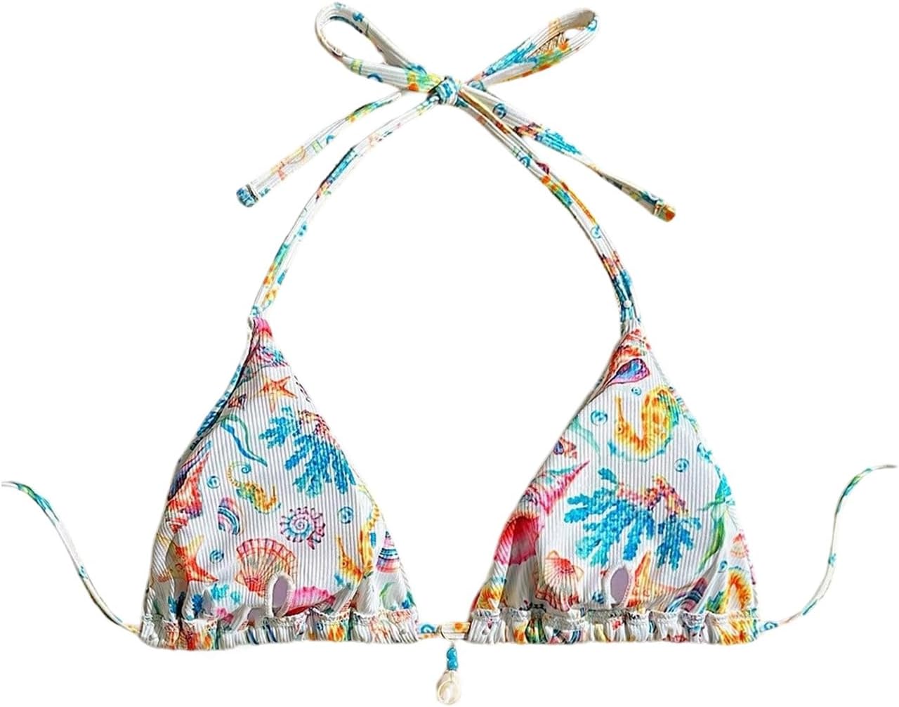 SOLY HUX Women's Floral Print Triangle Bikini Tops Hawaiian Halter Tie Back Bathing Suit Tops Summer Swimsuit Top Only - Image 2