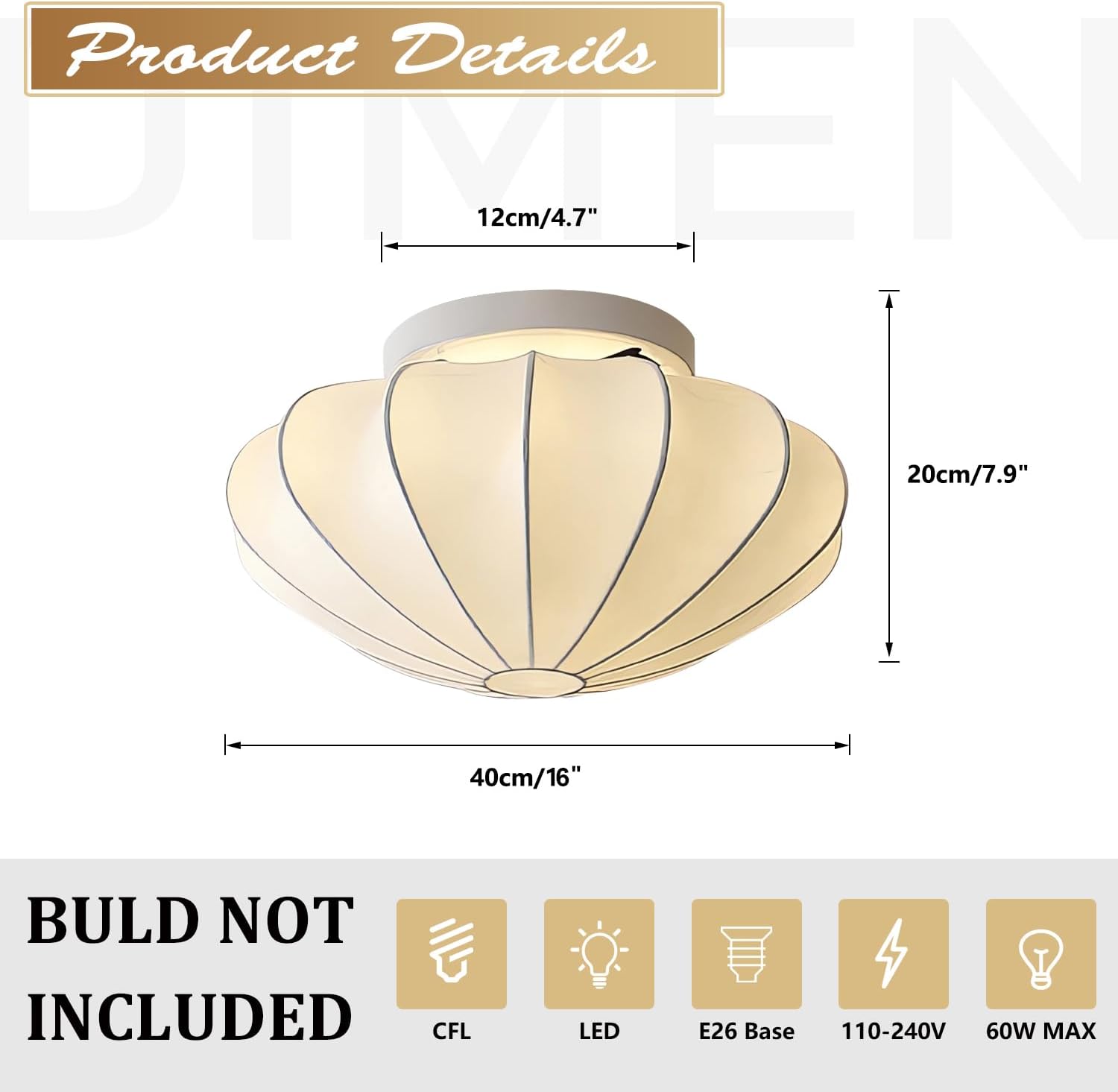 Mid Century Modern Semi Flush Mount Ceiling Light Vintage Fabric Shade Ceiling Light Fixtures 16 Inch Close to Ceiling Light Hallway Entry Lighting for Porch Corridor Kitchen Bedroom MCL21-40