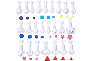 24 Pieces Fondant Plunger Cutter Geometric Shape Set with Storage Box for DIY Decorating