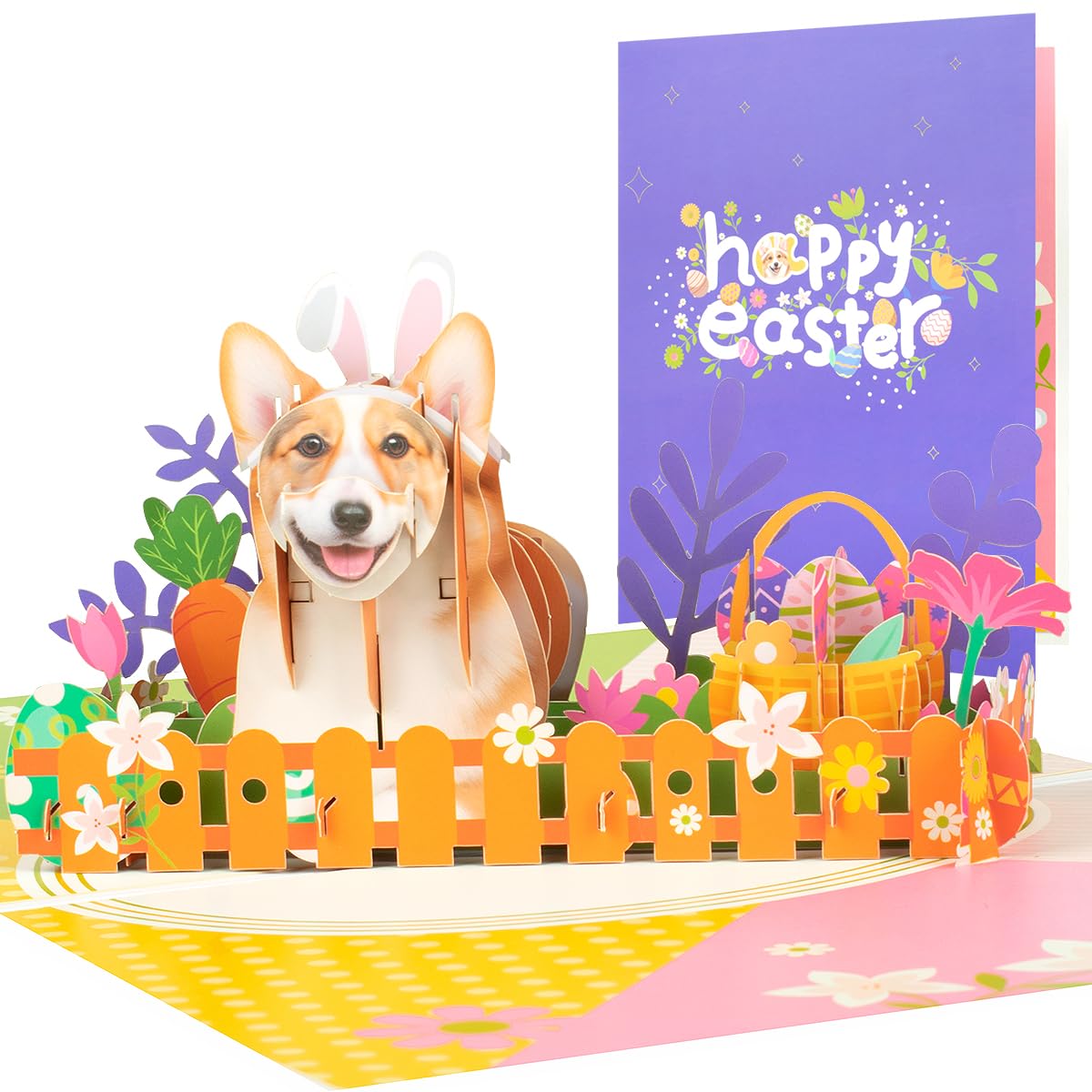 CNLITIHEKA Happy Easter Pop Up Cards, 3D Dog Easter Greeting Cards, Easter Pop Up Card, Pop Up Greeting Cards, Includes Envelope